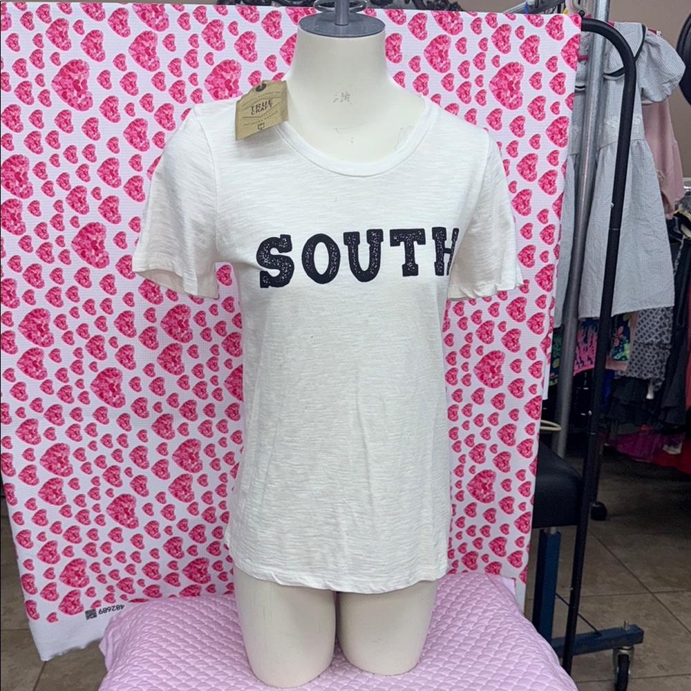 White T-Shirt with Black 'SOUTH' Print